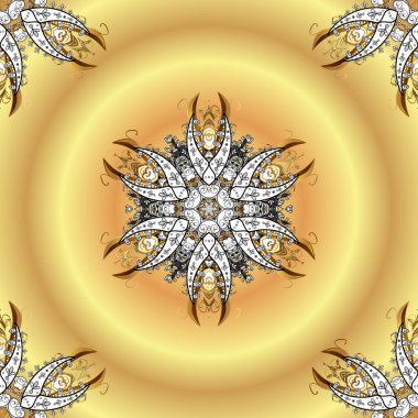 Bej, sarı ve beyaz renklerde renkli soyut desenli el çizimi mandala. Çanta tasarımı.