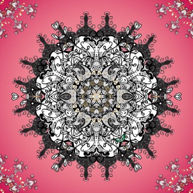 İslami renkli mandala, pembe, beyaz ve gri renkte yuvarlak bir süs. Broşürler, Pers motifleri için kullanılabilir. Mimari Müslüman dokusu tasarımı.