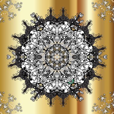 Gri, beyaz ve bej renklerde renkli yuvarlak süs deseni. Mandala.