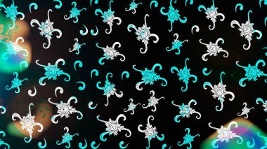 Çiçeksiz desenli, suluboya elle çizilmiş elementler. Parlak renkli fantezi çiçekleri, yapraklar, gri, siyah ve mavi renkli tomurcuklar, gri, siyah ve mavi.