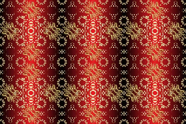 Kahverengi Siyah Kırmızı Renklerde Altın Elementli Pürüzsüz Desenler Şam Tasarım — Stok fotoğraf