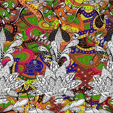 Patlayan çiçekler soyut olarak yerleştirilmiş. Şablon. Siyah, beyaz ve gri renklerde bahar çiçekleri..