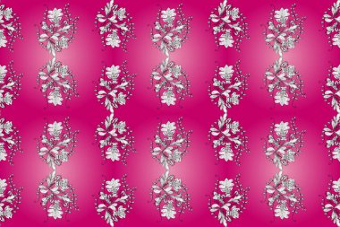 Pembe, morumsu ve beyaz renklerde etnik çiçeklerle kusursuz bir desen. Raster Çiçek İllüstrasyon Şirin Tekstil.