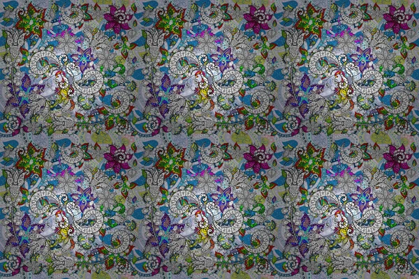 Cute floral pattern with buds flowers. Vintage retro style. Raster. Raster illustration. For print on fabric, textiles, wallpaper. Seamless background.