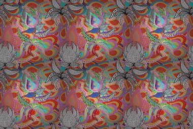 Çiçeklerle suluboya desenli çiçek deseni. Raster illüstrasyonu. Gri, beyaz ve mavi renkli güzel tekstil..