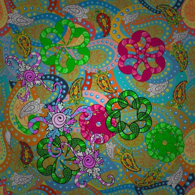 Vektör Illustration Dikişsiz çiçek deseni. Güzel kumaş deseni. Düz çiçek elemanları tasarım. Renkli Bahar teması Dikişsiz desen arka plan.