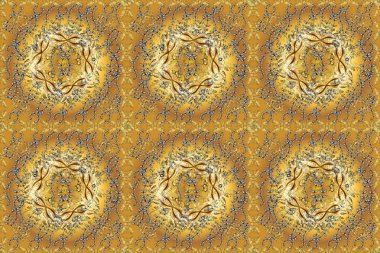 Tekstil ve hatıra defteri için güzel bir desen. Rococo tarzında zarif, zarif bir süs. Bej, kahverengi ve sarı renkli desenler. Raster skeci. Klasik bir tarz. Barok tarzında kusursuz.