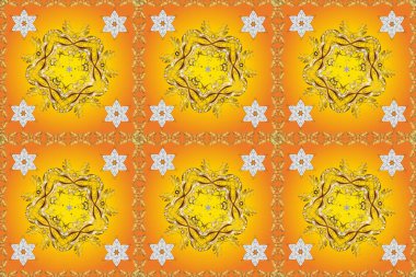 Arabesk ile klasik model. Kahverengi, sarı ve turuncu renkli süslemeler üzerine geleneksel klasik. Arabesk ve çiçekli doğu raster desenleri. Kusursuz..