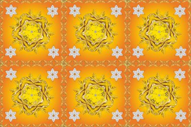 Arabesk ile klasik model. Kahverengi, sarı ve turuncu renkli süslemeler üzerine geleneksel klasik. Arabesk ve çiçekli doğu raster desenleri. Kusursuz..