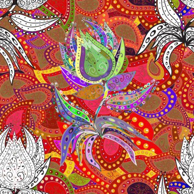 Kırmızı, beyaz ve gri renklerde. Vektör çizimi. Çiçekli güzel suluboya desen.