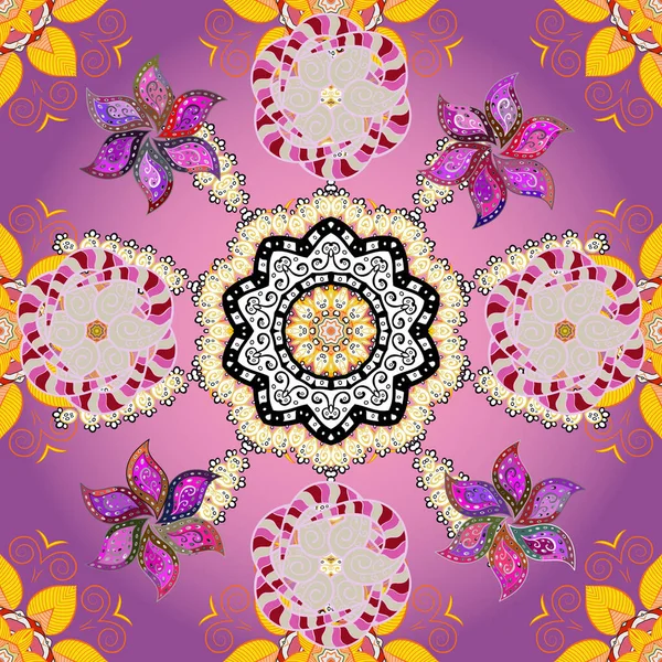 Flache Blume Elemente Design Farbe Frühling Thema Nahtlose Muster Hintergrund — Stockvektor