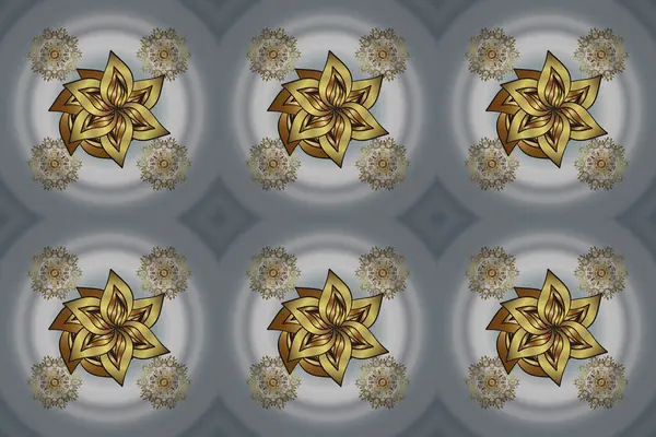 Растровый Золотой Узор Шаблон Серых Нейтральных Цветах Золотыми Элементами Арабески — стоковое фото