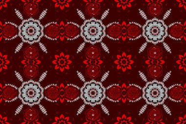 El çizimi çiçekli, soyut, pürüzsüz desen. Raster illüstrasyonu. Çiçekler kırmızı, kahverengi ve beyaz renklerde.