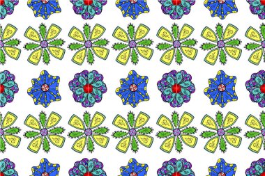 Sevimli çiçek deseni. Kusursuz Renksiz Bahar Temalı Kusursuz Arkaplan. Düz Çiçek Elementleri Tasarımı. Çiçekler beyaz, siyah ve mavi renklerde.