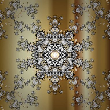 Bej, beyaz ve sarı desenli. Kusursuz desenli etnik mandalalar, karalama çemberleri. Vektör El, zentangle çiçekli bej, beyaz ve sarı renkler çizdi.