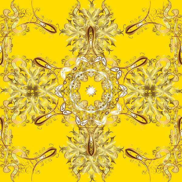 Christmas Snowflake New Year 2019 Seamless Vintage Pattern Yellow Neutral — стоковый вектор