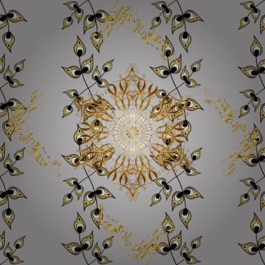Siyah, sarı ve gri renklerde altın tekrarlayan elementler içeren vektör soyut arka planı. Kusursuz oryantal klasik altın desen.