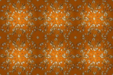 Altın elementli bej, turuncu ve kahverengi renkler. Raster illüstrasyonu. Doğu tarzı arabesk. Kusursuz altın desenli bukleler. Raster altın desen.