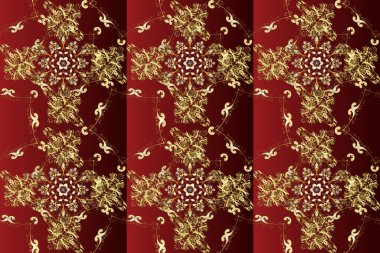 Sevimli, pürüzsüz bir arka plan. Klasik lüks, eski moda İspanyol aksesuarı. Duvar kağıtları için kraliyet Victoria dönemi dikişsiz dokusu, tekstil. Raster. Kahverengi, kırmızı ve sarı renkli resimler.