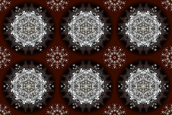 East, Islam, Indian, motif, swirling. Colored mandala pattern, Arabic background. Orient, symmetry lace, fabric, wallpaper. Vintage decorative ornament on brown, black and gray colors. Ethnic texture.