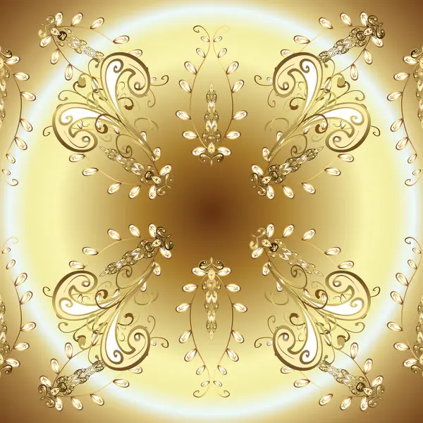 Бежевые Нейтральные Коричневые Цвета Золотыми Элементами Векторная Иллюстрация Бесшовные Золотистые — стоковый вектор