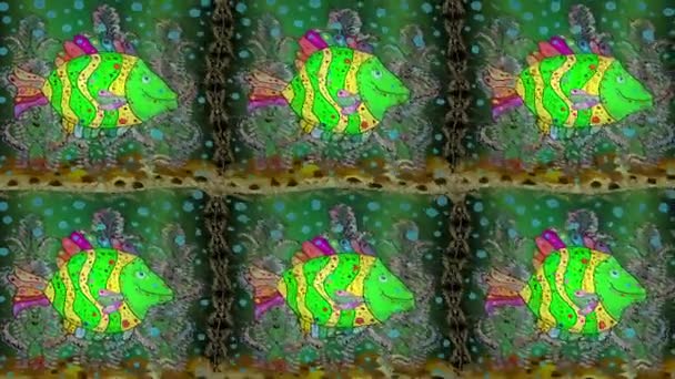 Bewegtbild Hintergrund Mit Bunten Elementen Schwimmende Fische Niedliches Muster Auf — Stockvideo