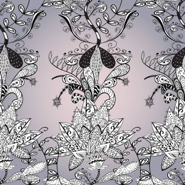 Kusursuz dekoratif arka plan, çiçek mandala. Tarafsız, gri ve beyaz renklerde. Vektör çizimi. Çiçek..