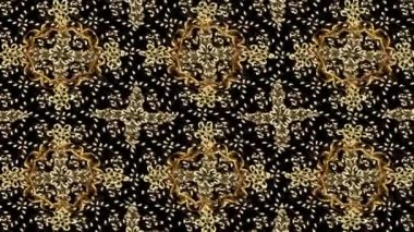 Renkli unsurlarla hareketli arka plan görüntüleri. Çiçekler. Eski model. Bayrak tarzı. Altın, altın. Video kaydı. Şablon.