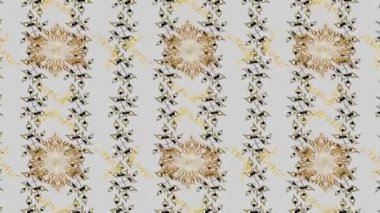 Renkli unsurlarla hareketli arka plan görüntüleri. Çiçekler. Eski model. Bayrak tarzı. Altın, altın. Video kaydı. Şablon.