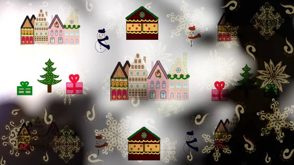 Téli Házak Karácsonyi Karácsonyi Szövetek Csomagolópapír Díszíteni Semleges Szürke Fekete — Stock Fotó