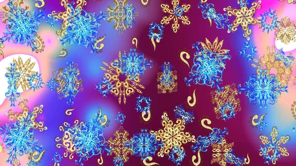 Güzel Soyut Kar Taneleri Altın Rengi Raster Tasarımı Düz Kar — Stok fotoğraf