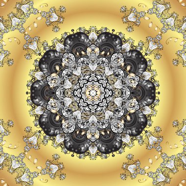 Renkli grunge, soyut arka planda coloyellow, bej ve beyaz çiçeklerle gelişir. Parmak izi, kumaş, duvar kâğıdı, tekstil için doku. İşlemeli çiçek desenli..