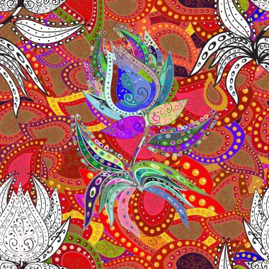 Çiçekli beyaz, kırmızı ve gri desenli. Klasik taslak çizimi. Çiçek izi.