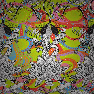 Siyah, yeşil ve beyaz renkte çiçekler. Asya tekstil tarzında. Vektör çizimi. Vektör çizimi. Kusursuz çiçek deseni.