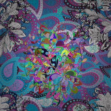 Vektör. Renkli Bahar Temalı Kusursuz Arkaplan. Düz Çiçek Elementleri Tasarımı.