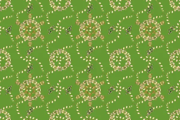 Raster Seamless Pattern Green White Yellow Colors Golden Elements Damask — Stock Photo, Image