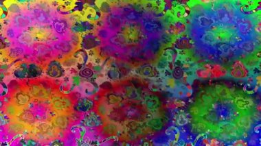 Renkli unsurlarla hareketli arka plan görüntüleri. Çiçekler. Eski model. Bayrak tarzı. Video kaydı. Şablon.