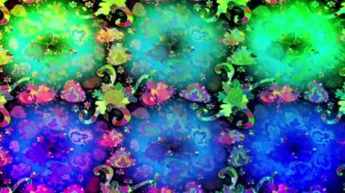 Renkli unsurlarla hareketli arka plan görüntüleri. Çiçekler. Eski model. Bayrak tarzı. Video kaydı. Şablon.