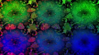 Renkli unsurlarla hareketli arka plan görüntüleri. Çiçekler. Eski model. Bayrak tarzı. Video kaydı. Şablon.