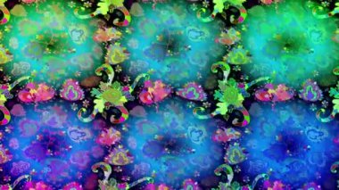 Renkli unsurlarla hareketli arka plan görüntüleri. Çiçekler. Eski model. Bayrak tarzı. Video kaydı. Şablon.