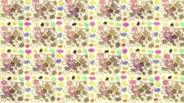 Renkli unsurlarla hareketli arka plan görüntüleri. Çiçekler. Eski model. Bayrak tarzı. Video kaydı. Şablon.