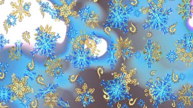 Raster illustration. Christmas festive background. Christmas snowflake of decoration on snow.