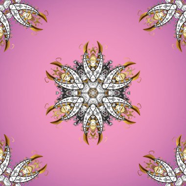 Elle çizilmiş vektör mandala, pembe, mor ve beyaz renklerde renkli soyut desen.