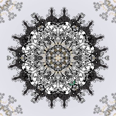 Gri, beyaz ve siyah renkler. Renkli elementler. Soyut vektör dekoratif etnik mandala kusurlu, pürüzsüz desen.