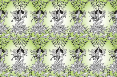 Paisley el çizimi elementler. Fantezi çiçekli kusursuz desen, doğal duvar kağıdı, çiçek desenli kıvrım çizimi. Ev dekoru.