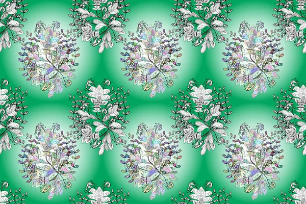 Flat Flower Elements Design. Colour Spring Theme seamless pattern Background. Cute flower pattern. Flowers on blue, neutral and green colors.
