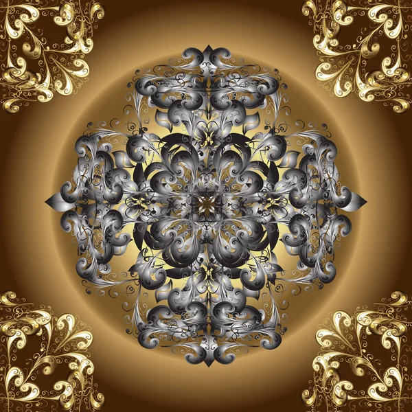 Traditional orient ornament. Golden pattern on brown, beige and gray colors with golden elements. Seamless classic golden pattern.