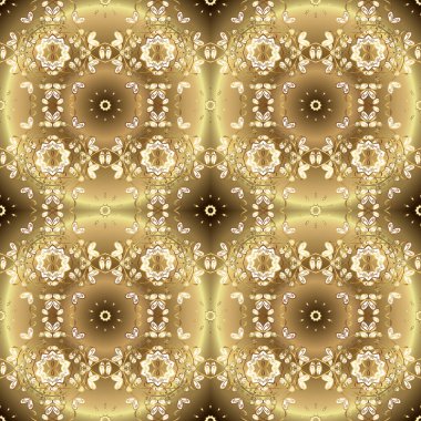 Kusursuz altın desenli bukleler. Vektör çizimi. Kahverengi, bej ve altın elementli nötr renkler. Vektör altın desen. Doğu tarzı arabesk.