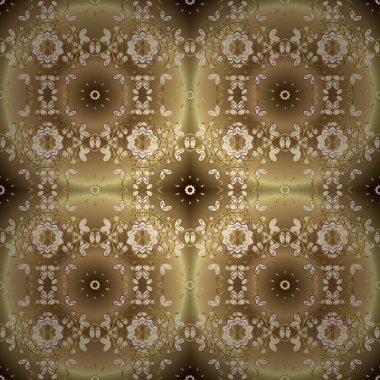 Kusursuz soyut bir arkaplan. Oriental vektör klasik kahverengi, nötr, bej ve altın desenli. Vektör illüstrasyonu.