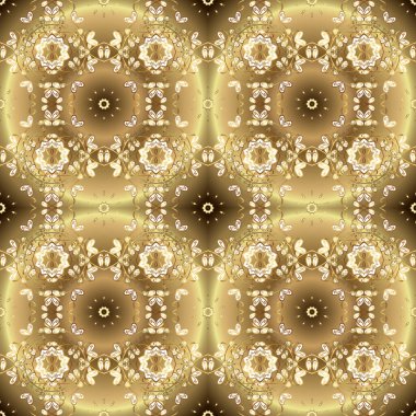 Klasik klasik klasik arka plan. Geleneksel oryantasyon süsü. Tarafsız, bej ve kahverengi renklerde altın desenli altın elementler. Kusursuz klasik altın desen.